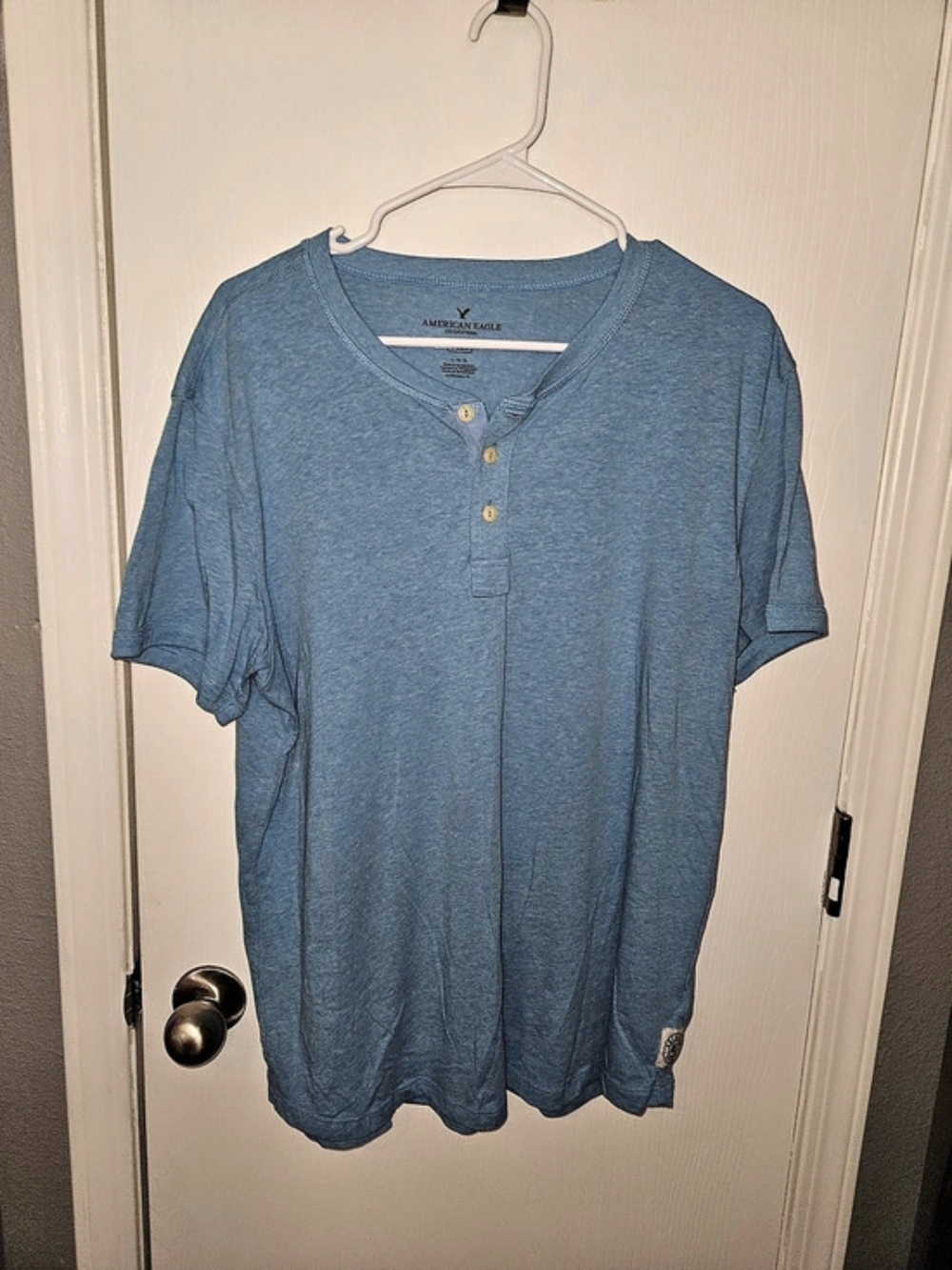 American Eagle Outfitters American Eagle Flex Henley T-Shirt Men's Blue Cotton